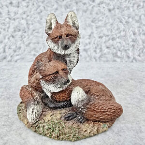 Vintage Bronze Red Foxes Figurine Neal Deaton 1977 Creative World USA Sculpture